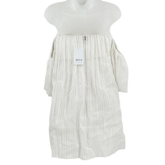 MISA LOS ANGELES Cosima Off Shoulder Mini Dress White Silver Cotton Small NEW - Picture 11 of 15